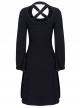 Gothic Black Off Shoulder And Cross Back Long Sleeve Dress