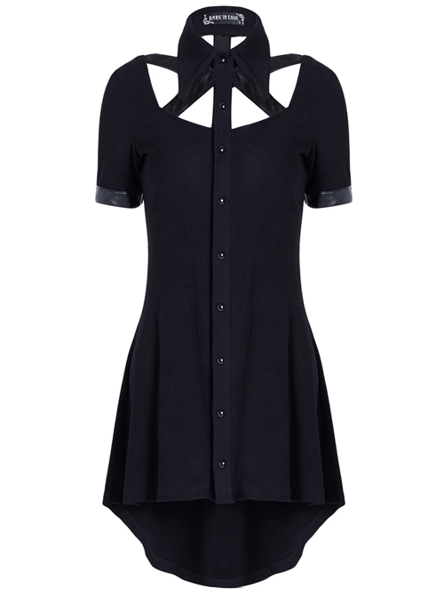 Gothic Black Hollow-out Doll Collar Fitted Short Sleeve Dress