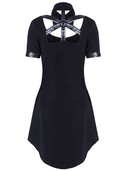 Gothic Black Hollow-out Doll Collar Fitted Short Sleeve Dress