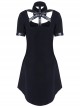 Gothic Black Hollow-out Doll Collar Fitted Short Sleeve Dress