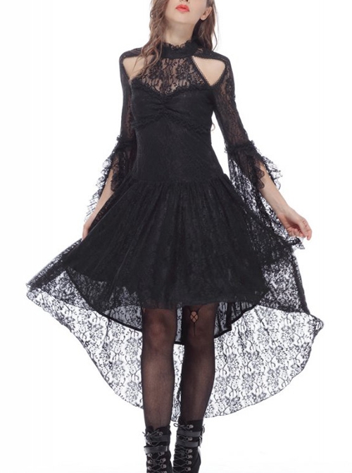 Gothic Black Lace Slim Sexy Long Sleeve Dress