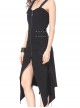 Gothic Side Rope Ornament Halter Black Elastic Sling Dress