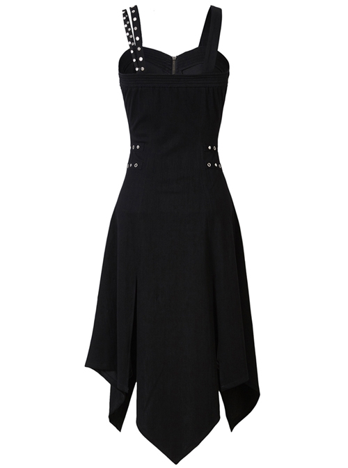 Gothic Side Rope Ornament Halter Black Elastic Sling Dress