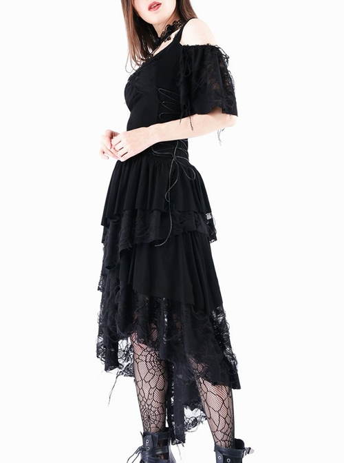 Gothic Punk Black Rose Knitted Cocktail Dress