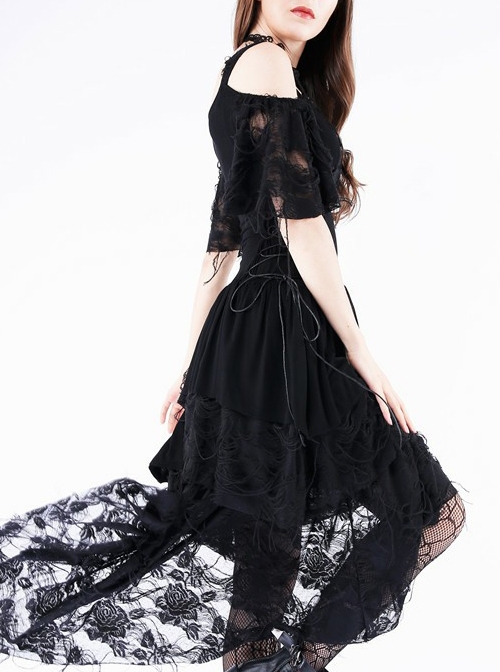 Gothic Punk Black Rose Knitted Cocktail Dress