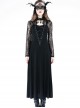 Gothic Black Lace Knitted Stitching Long Sleeve Long Dress