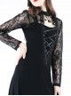 Gothic Black Lace Knitted Stitching Long Sleeve Long Dress