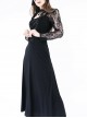 Gothic Black Lace Knitted Stitching Long Sleeve Long Dress
