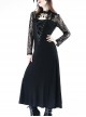 Gothic Black Lace Knitted Stitching Long Sleeve Long Dress