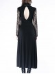 Gothic Black Lace Knitted Stitching Long Sleeve Long Dress