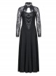 Gothic Black Lace Knitted Stitching Long Sleeve Long Dress