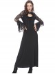Gothic Black Lace Ruffle Collar Slim Knitted Long Dress