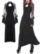 Gothic Black Lace Ruffle Collar Slim Knitted Long Dress