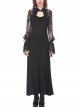 Gothic Black Lace Ruffle Collar Slim Knitted Long Dress
