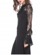 Gothic Black Lace Ruffle Collar Slim Knitted Long Dress