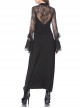 Gothic Black Lace Ruffle Collar Slim Knitted Long Dress