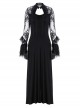 Gothic Black Lace Ruffle Collar Slim Knitted Long Dress