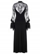 Gothic Black Lace Ruffle Collar Slim Knitted Long Dress