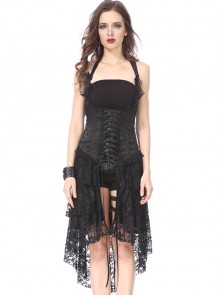 Gothic Black Slim Lace Hem Dress Corset Dress