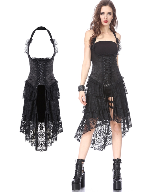 Gothic Black Slim Lace Hem Dress Corset Dress