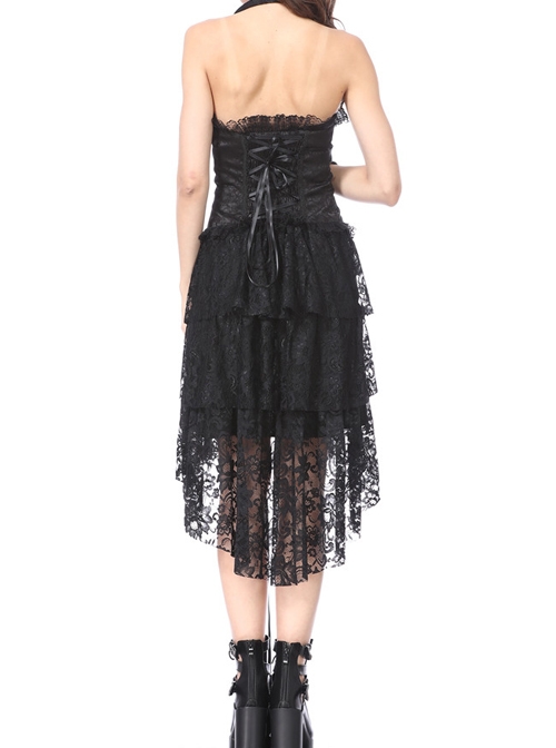 Gothic Black Slim Lace Hem Dress Corset Dress