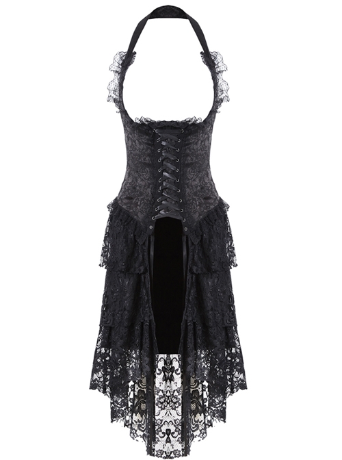 Gothic Black Slim Lace Hem Dress Corset Dress - Magic Wardrobes
