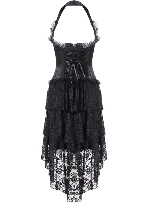 Gothic Black Slim Lace Hem Dress Corset Dress