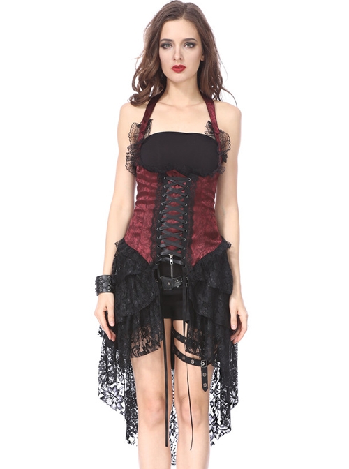 Gothic Red Slim Lace Hem Dress Corset Dress