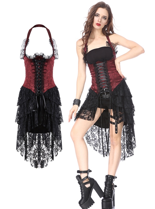 Gothic Red Slim Lace Hem Dress Corset Dress