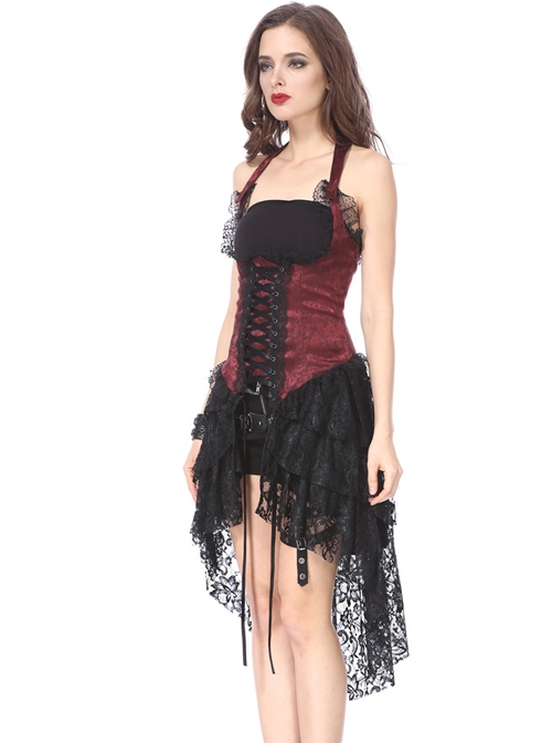red gothic corset dress Victorian-Inspired Gothic Black and Red Gothic Dress with Satin Corset Bodice Off-Shoulder Ball Gown Plus Size