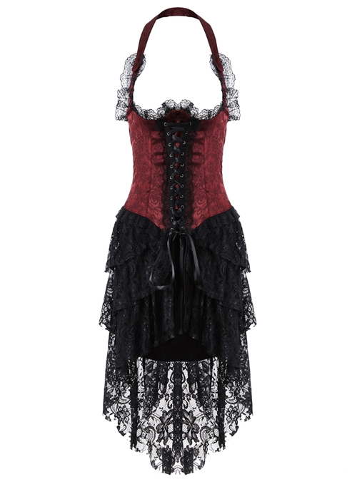 Gothic Red Slim Lace Hem Dress Corset Dress