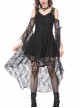 Black Lace Gothic Elegant High-Low Hem Lace-up Dress