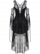 Black Lace Gothic Elegant High-Low Hem Lace-up Dress