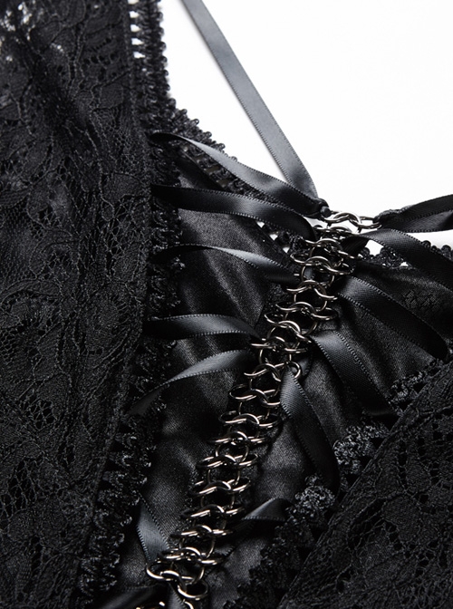 Black Lace Gothic Elegant High-Low Hem Lace-up Dress