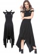 Pure Black Gothic Knitted Off-shoulder Irregular Hem Dress