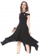 Pure Black Gothic Knitted Off-shoulder Irregular Hem Dress