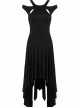 Pure Black Gothic Knitted Off-shoulder Irregular Hem Dress