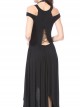 Pure Black Gothic Knitted Off-shoulder Irregular Hem Dress