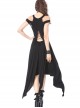 Pure Black Gothic Knitted Off-shoulder Irregular Hem Dress