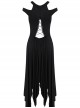 Pure Black Gothic Knitted Off-shoulder Irregular Hem Dress