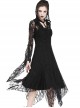 Gothic Gorgeous Black Lace Horn Cap Long Sleeve Long Dress