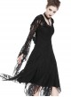 Gothic Gorgeous Black Lace Horn Cap Long Sleeve Long Dress