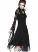 Gothic Gorgeous Black Lace Horn Cap Long Sleeve Long Dress