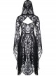Gothic Gorgeous Black Lace Horn Cap Long Sleeve Long Dress