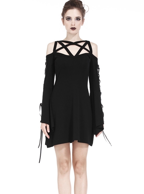 Gothic Black Sexy Lace-up Star Sling Elastic Short Dress