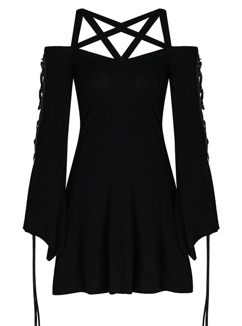 Gothic Black Sexy Lace-up Star Sling Elastic Short Dress