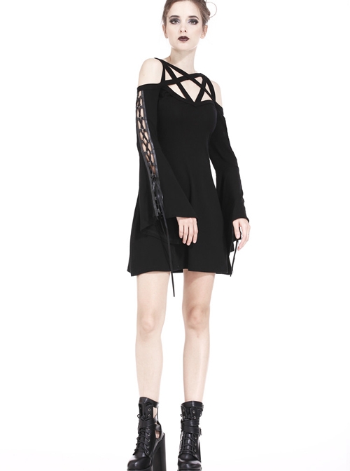 Gothic Black Sexy Lace-up Star Sling Elastic Short Dress