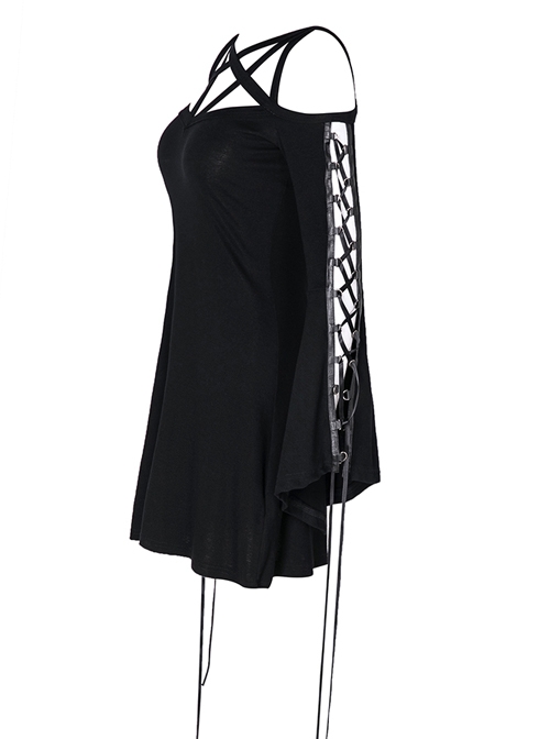 Gothic Black Sexy Lace-up Star Sling Elastic Short Dress