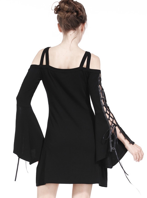 Gothic Black Sexy Lace-up Star Sling Elastic Short Dress