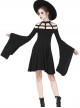 Gothic Black Knitted Spider Web Shape Collar Long Sleeve Dress